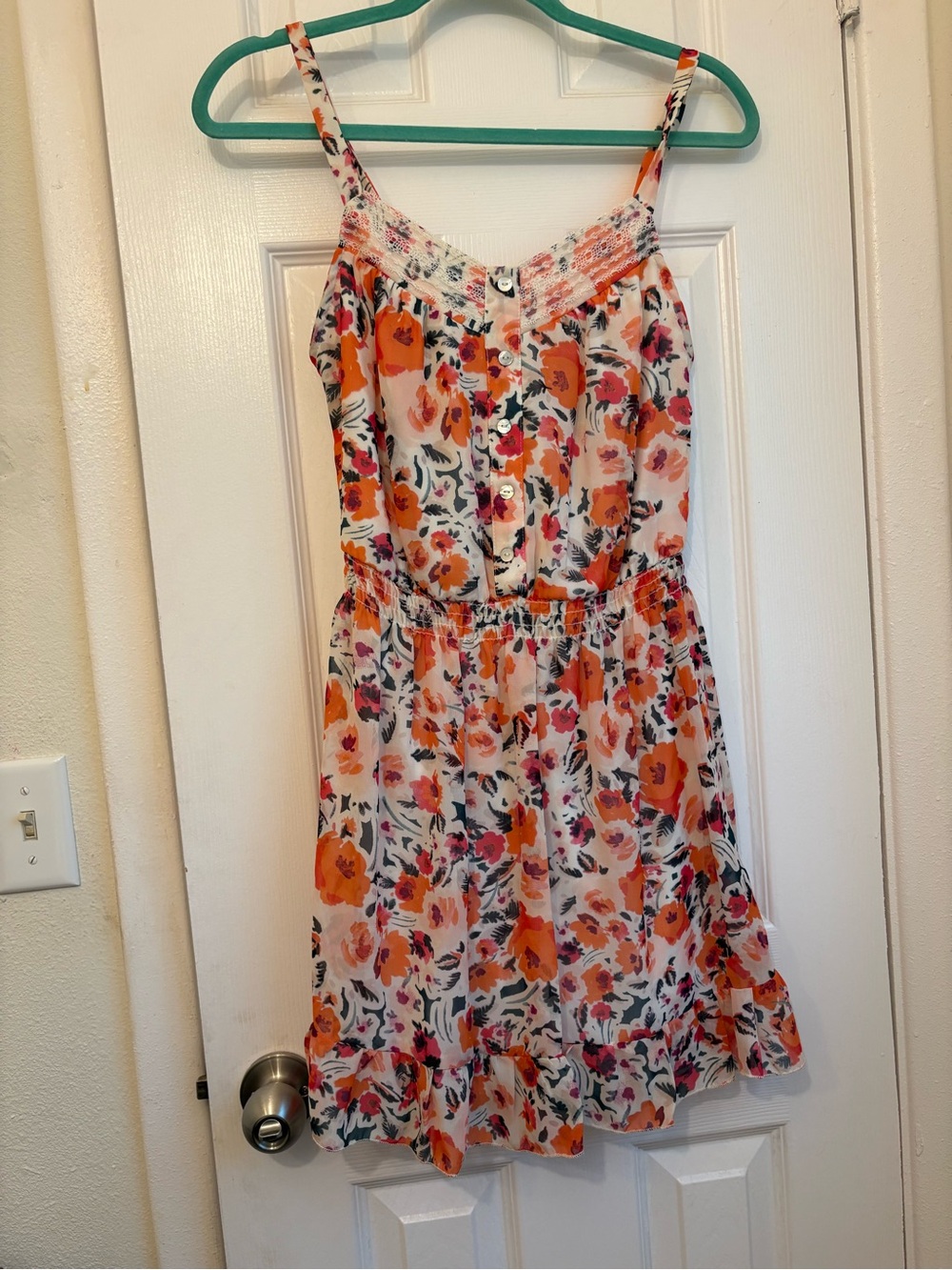 Gianni Bini Cream Floral Mini Dress in Orange and Pink